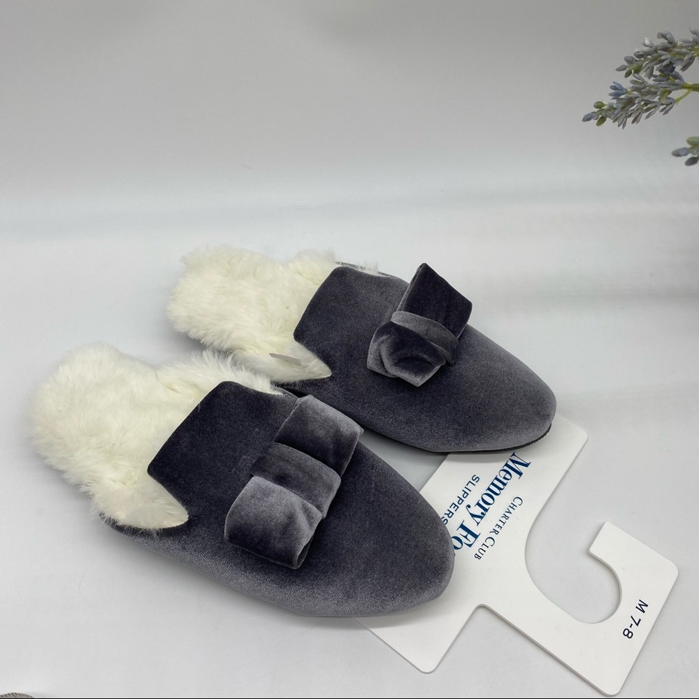 Charter Club
Women's Velvet Bow Slippers With Faux Fur in Grey